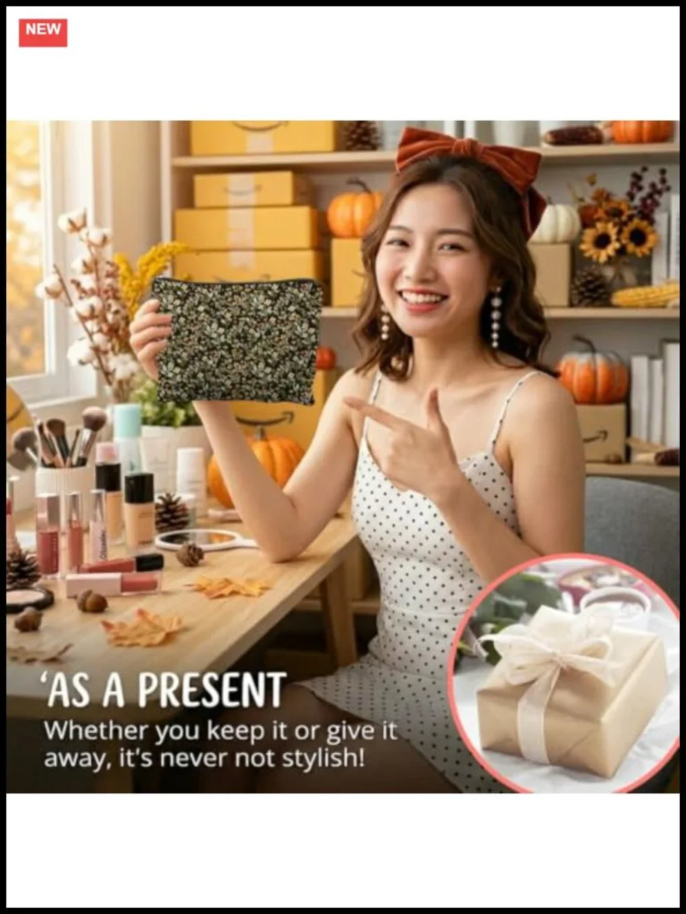 Canvas Cosmetic Bag Linen-Look Storage Organizer Travel Toiletry Pouch Gift for
